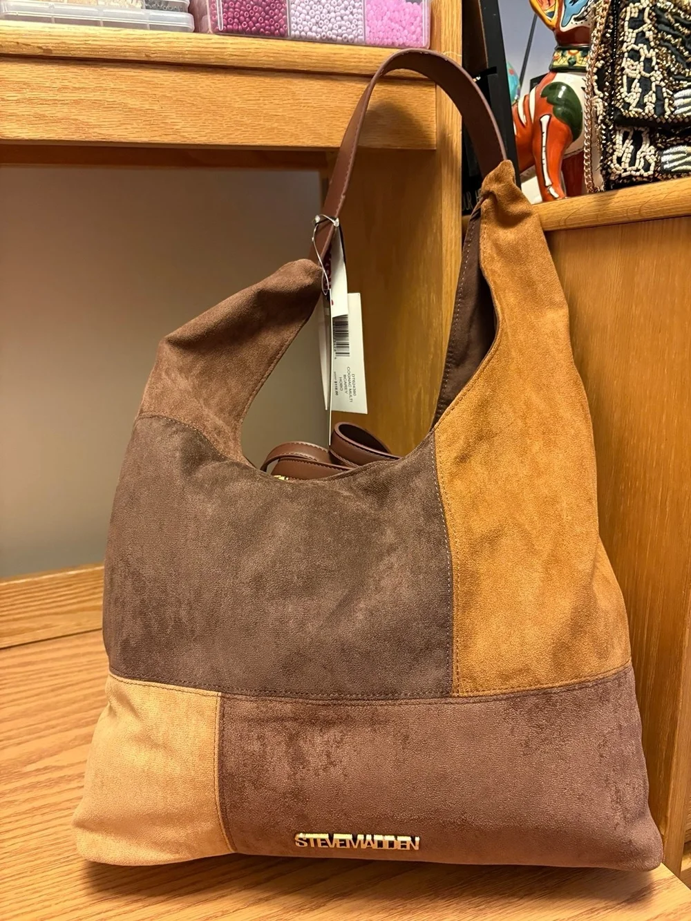 Steve Madden Two-Tone Brown and Tan Suede Patchwork Hobo